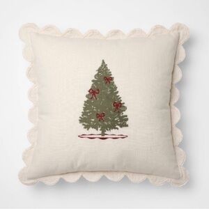 20"x20" Embroidered Tree & Scalloped Edge Pillow Cream - Threshold Studio McGee